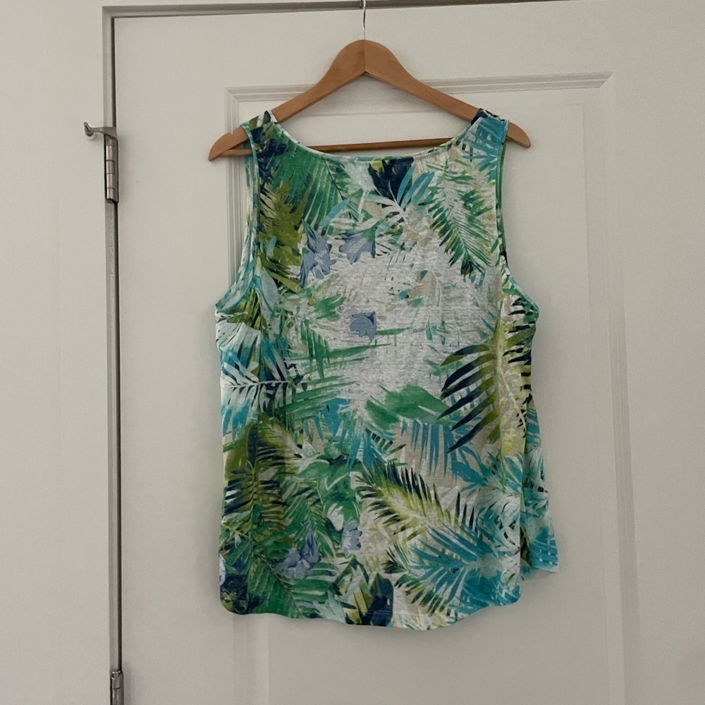 J. Jill Love Linen Tropical Palm Print Tank Top - Picture 5 of 9